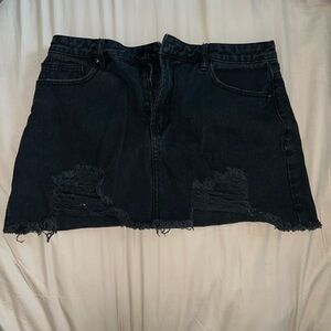 Black Distressed Jean Mini Skirt